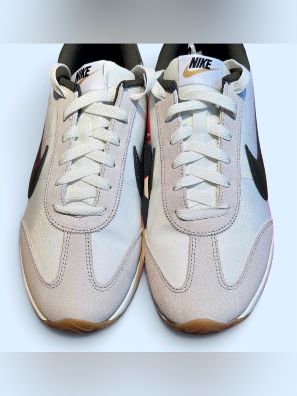 🆕 Nike White and Gray Sneakers with Green Logo